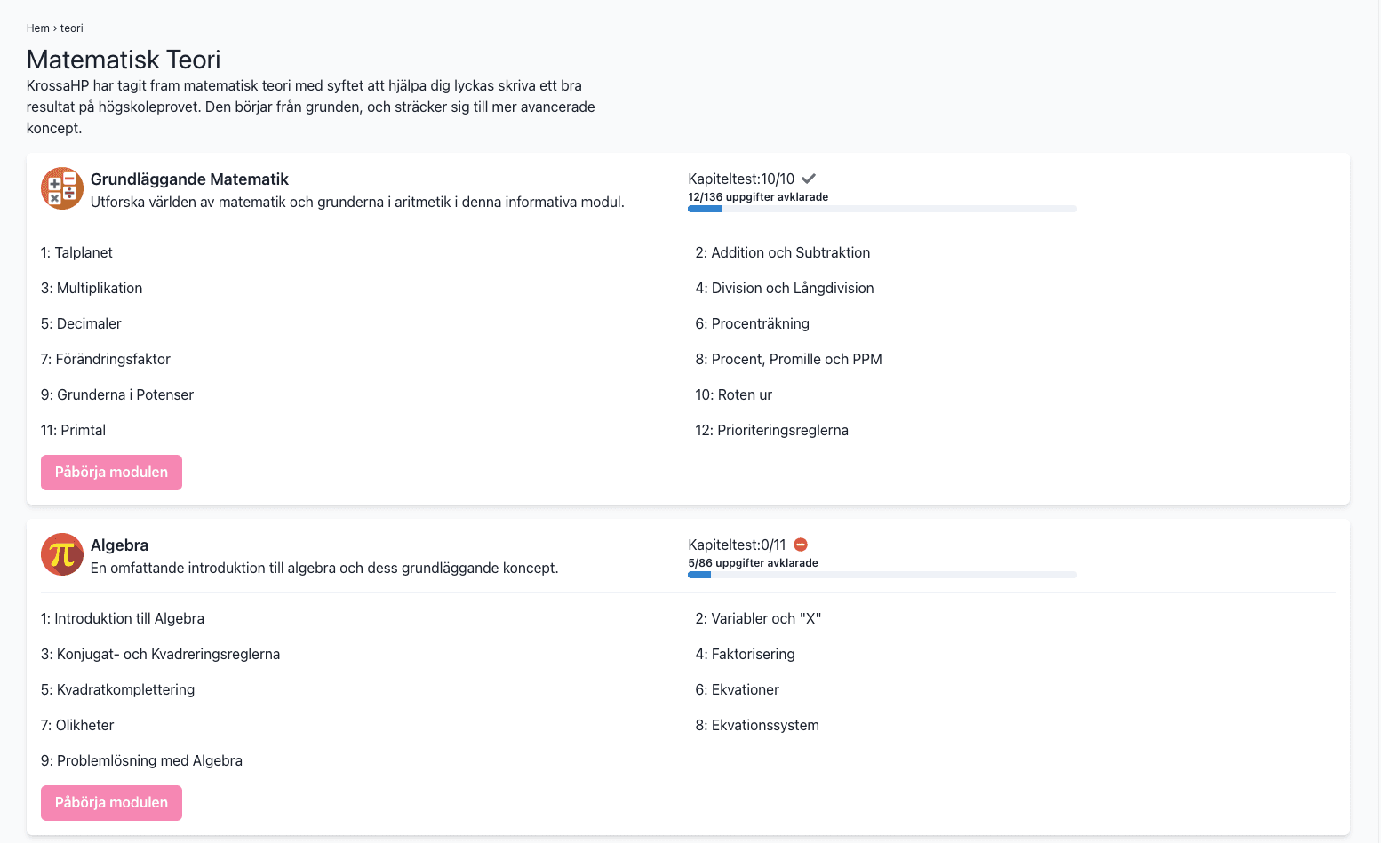 KrossaHPs digitala mattebok med teori och övningar för högskoleprovet
